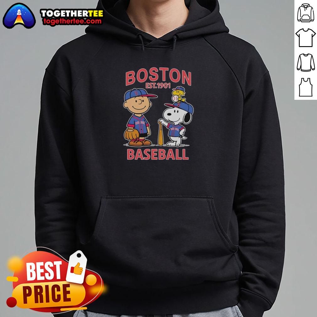 Top Charlie Brown Snoopy And Woodstock With Boston Red Sox Baseball Jersey Est 1901 Hoodie Charlie Brown, Snoopy, and Woodstock in Boston Red Sox jersey hoodie, celebrating baseball since 1901. Fun fan apparel!