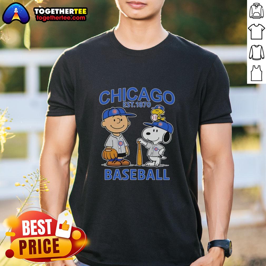 Top Charlie Brown Snoopy And Woodstock With Chicago Cubs Baseball Jersey Est 1870 T-Shirt Top Charlie Brown, Snoopy, and Woodstock in Chicago Cubs jersey T-shirt, celebrating the team's est. 1870 heritage.