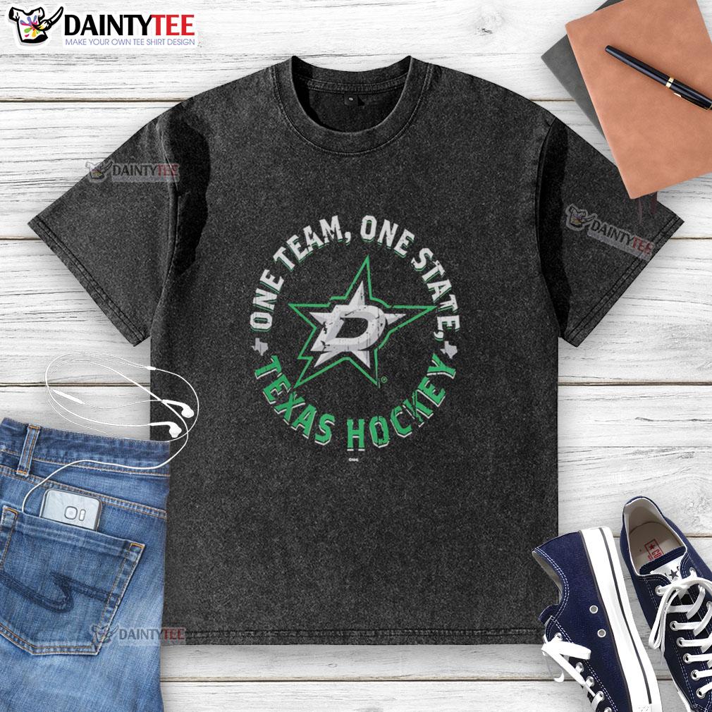 top-dallas-stars-one-team-one-state-texas-hockey-2026-stanley-cup-playoffs-washed-t-shirt Top Dallas Stars One Team One State Texas hockey washed t-shirt for 2026 Stanley Cup Playoffs.