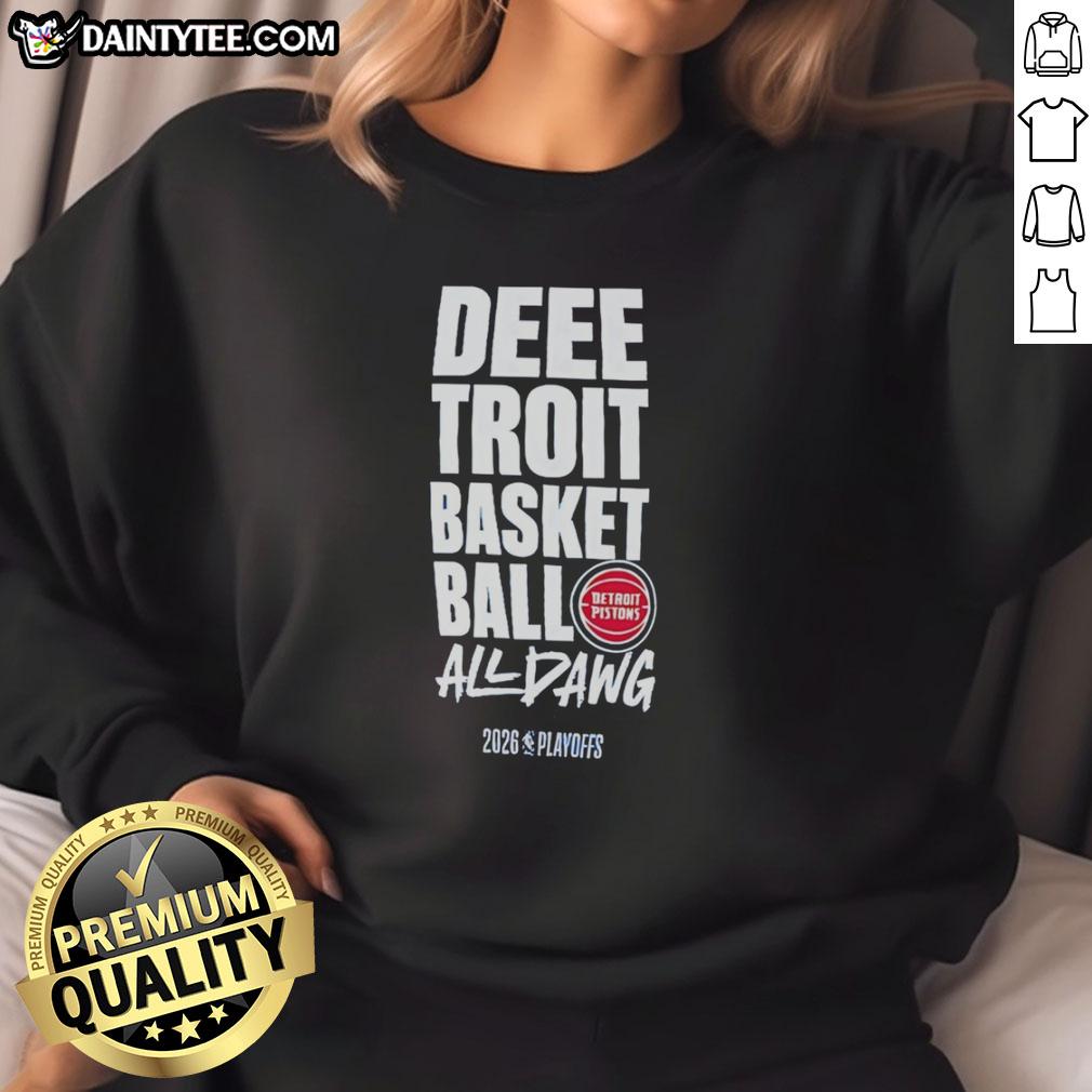 top-detroit-pistons-dee-troit-bassketball-all-dawg-2026-nba-playoffs-logo-sweatshirt Alt Text: 2026 NBA Playoffs Detroit Pistons sweatshirt featuring Dee Troit Bassketball logo for fans and supporters.
