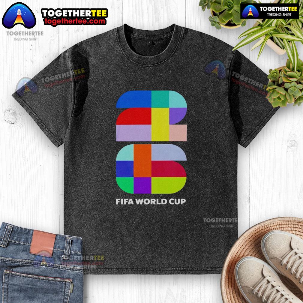 Top Fifa 2026 World Cup Colour Logo Emblem Washed T Shirt Top FIFA 2026 World Cup color logo emblem on a stylish washed t-shirt, perfect for soccer fans and collectors.
