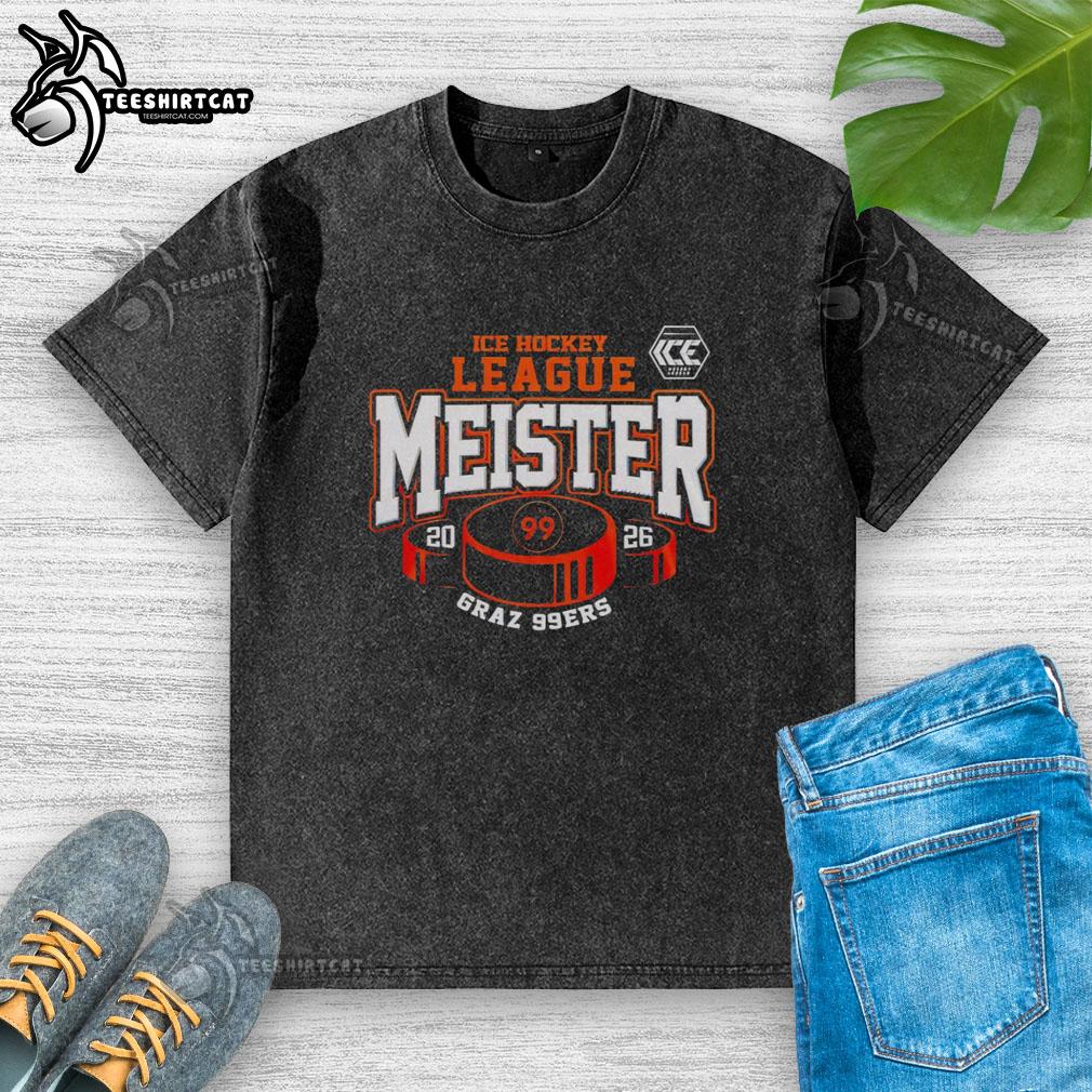 top-graz-99ers-hockey-meister-ice-hockey-league-2026-washed-t-shirt Top Graz 99ers Hockey Meister Ice Hockey League 2026 washed t-shirt featuring team logo and vintage design.
