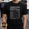 Top Johnathan Nutrition Facts T-Shirt showcasing an awesome, authentic design with charming and intelligent graphics.