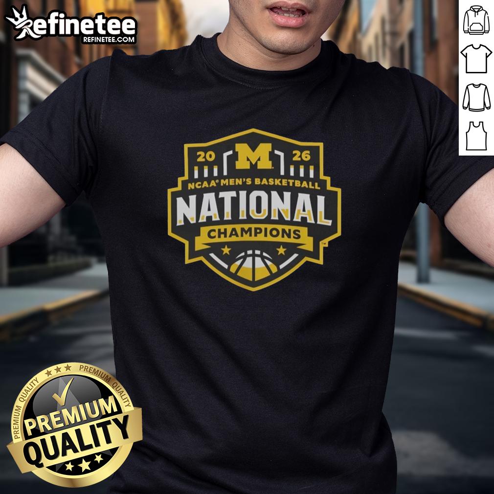 top-michigan-wolverines-2026-ncaa-mens-basketball-national-champions-half-court-hero-t-shirt Alt Text: Top Michigan Wolverines 2026 NCAA Men's Basketball National Champions Half-Court Hero T-Shirt in blue and maize.