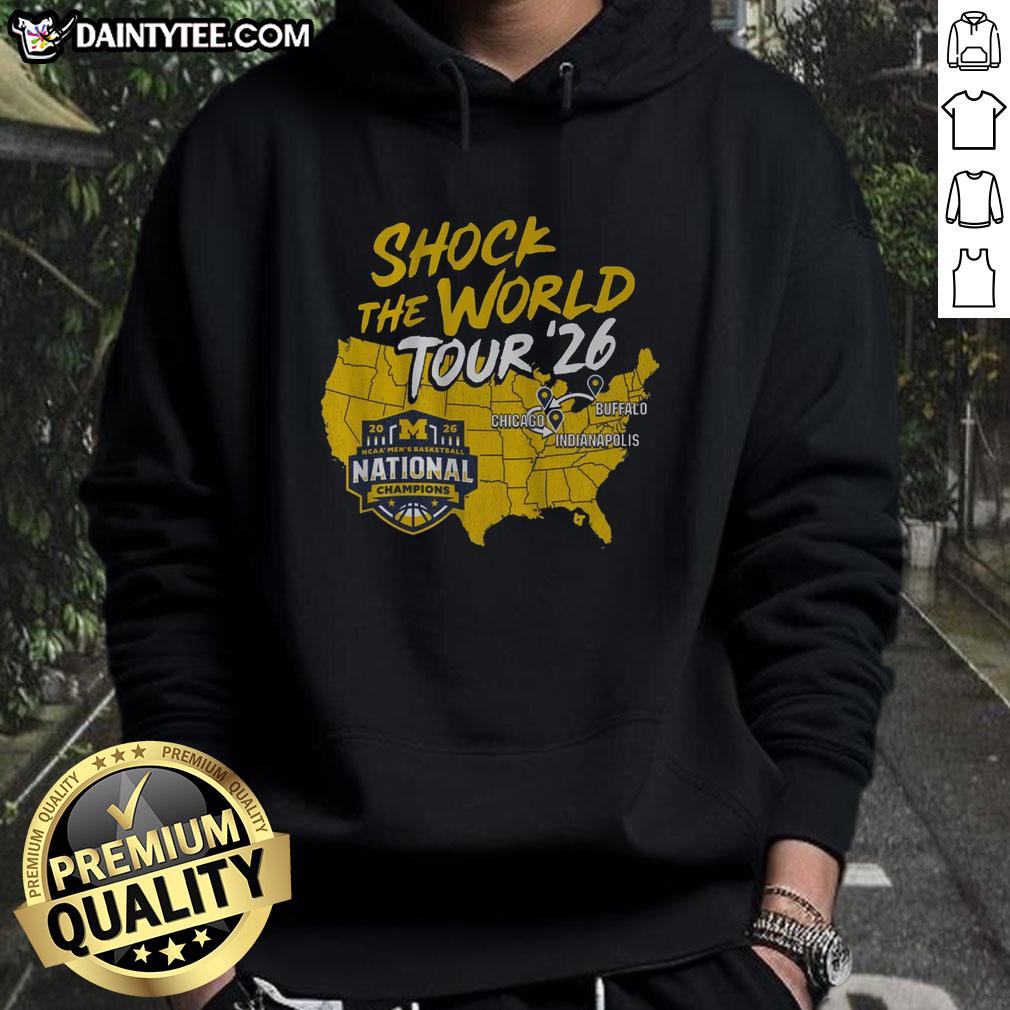 top-michigan-wolverines-mbb-2026-national-champions-shock-the-world-tour-hoodie Top Michigan Wolverines MBB 2026 National Champions Shock the World Tour Hoodie in navy blue with team logo.