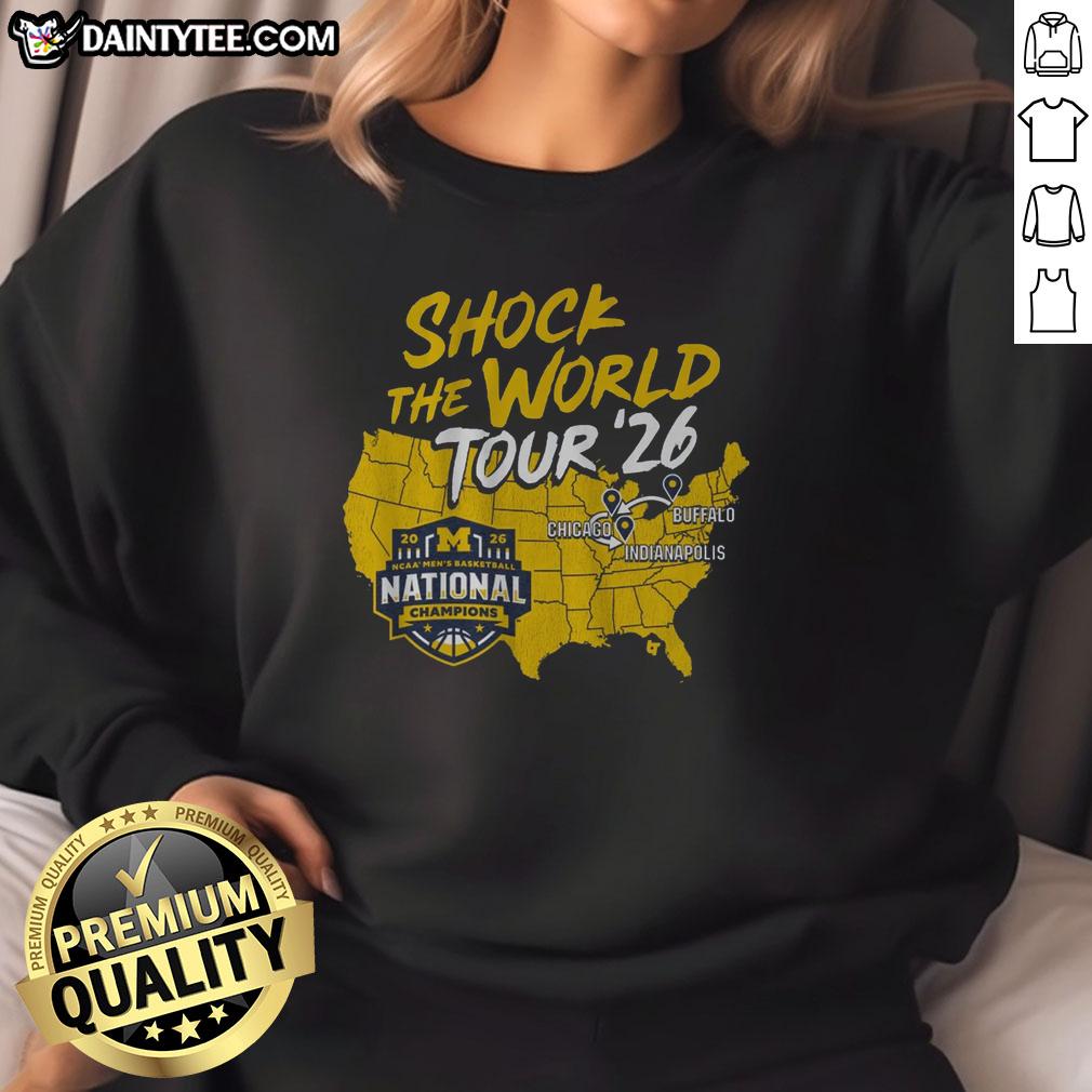 top-michigan-wolverines-mbb-2026-national-champions-shock-the-world-tour-sweatshirt Top Michigan Wolverines MBB 2026 National Champions Shock the World Tour Sweatshirt featuring bold team graphics.