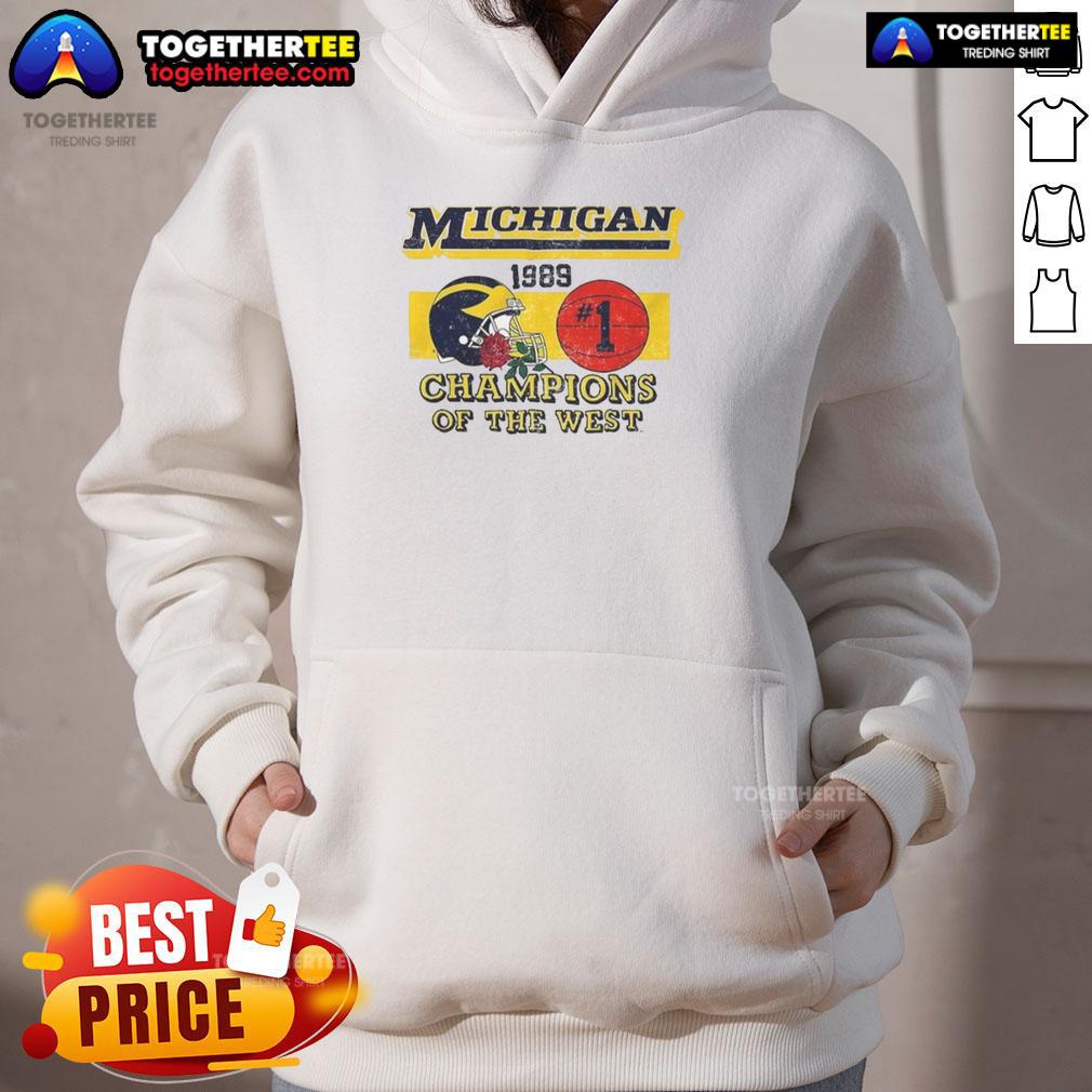 Top Michigan Wolverines Ncaa 1989 Champions Of The West Vintage Hoodie Vintage Michigan Wolverines NCAA 1989 Champions of the West hoodie, showcasing iconic team colors and logo.