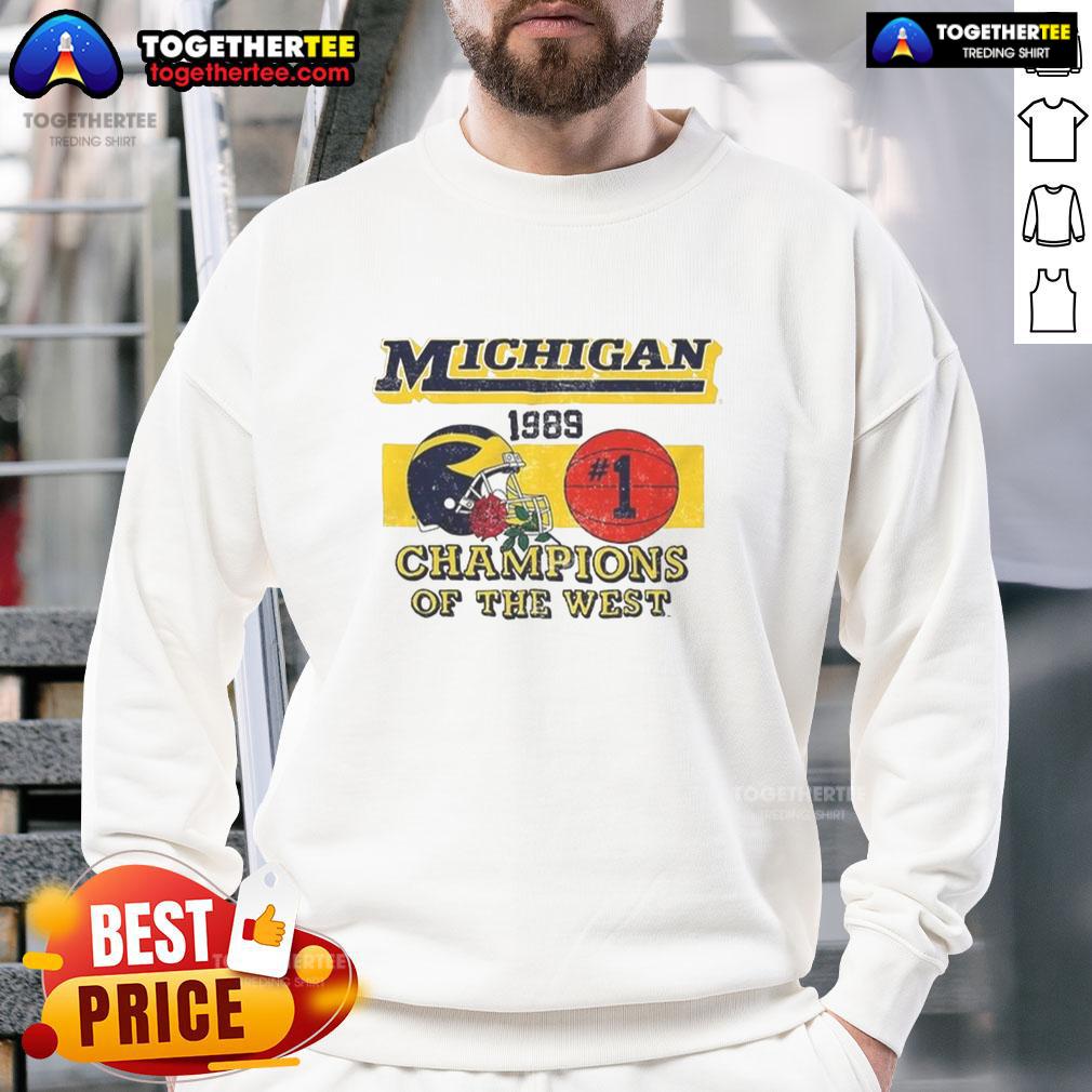 Top Michigan Wolverines Ncaa 1989 Champions Of The West Vintage Sweatshirt Vintage 1989 Michigan Wolverines NCAA Champions sweatshirt showcasing classic West design and team spirit.