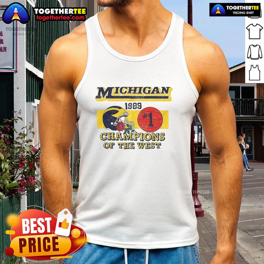 Top Michigan Wolverines Ncaa 1989 Champions Of The West Vintage Tank Top Vintage 1989 Michigan Wolverines NCAA Champions tank top showcasing iconic team colors and logo for sports fans.