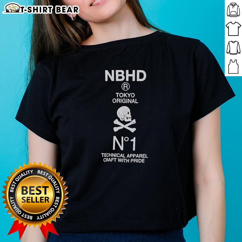 Top Nbhd R Tokyo Original N°1 Technical Apparel Craft With Pride Ladies Tee Alt Text: Top Nbhd R Tokyo Original N1 Technical Apparel Craft With Pride Ladies Tee in stylish design, perfect for casual wear.