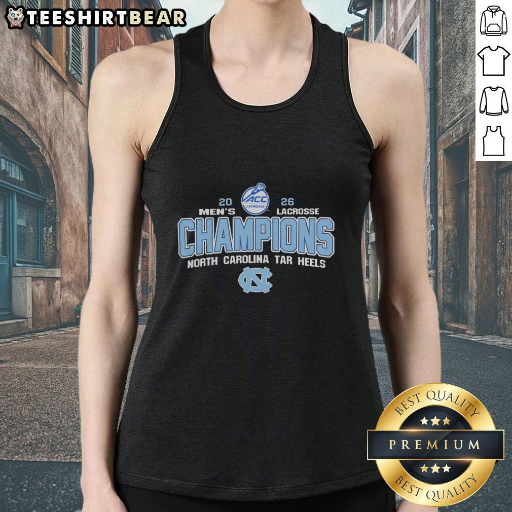 top-ncaa-north-carolina-tar-heels-2026-acc-mens-lacrosse-tournament-champions-tank-top Alt Text: North Carolina Tar Heels 2026 ACC Men's Lacrosse Tournament Champions tank top featuring team colors and logo.