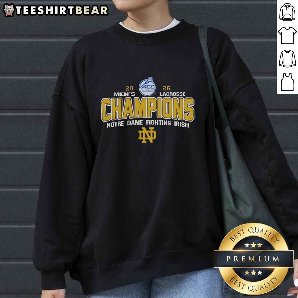 top-ncaa-notre-dame-fighting-irish-2026-acc-mens-lacrosse-tournament-champions-sweatshirt Alt Text: Notre Dame Fighting Irish 2026 ACC Men's Lacrosse Tournament Champions sweatshirt featuring team colors and logo.