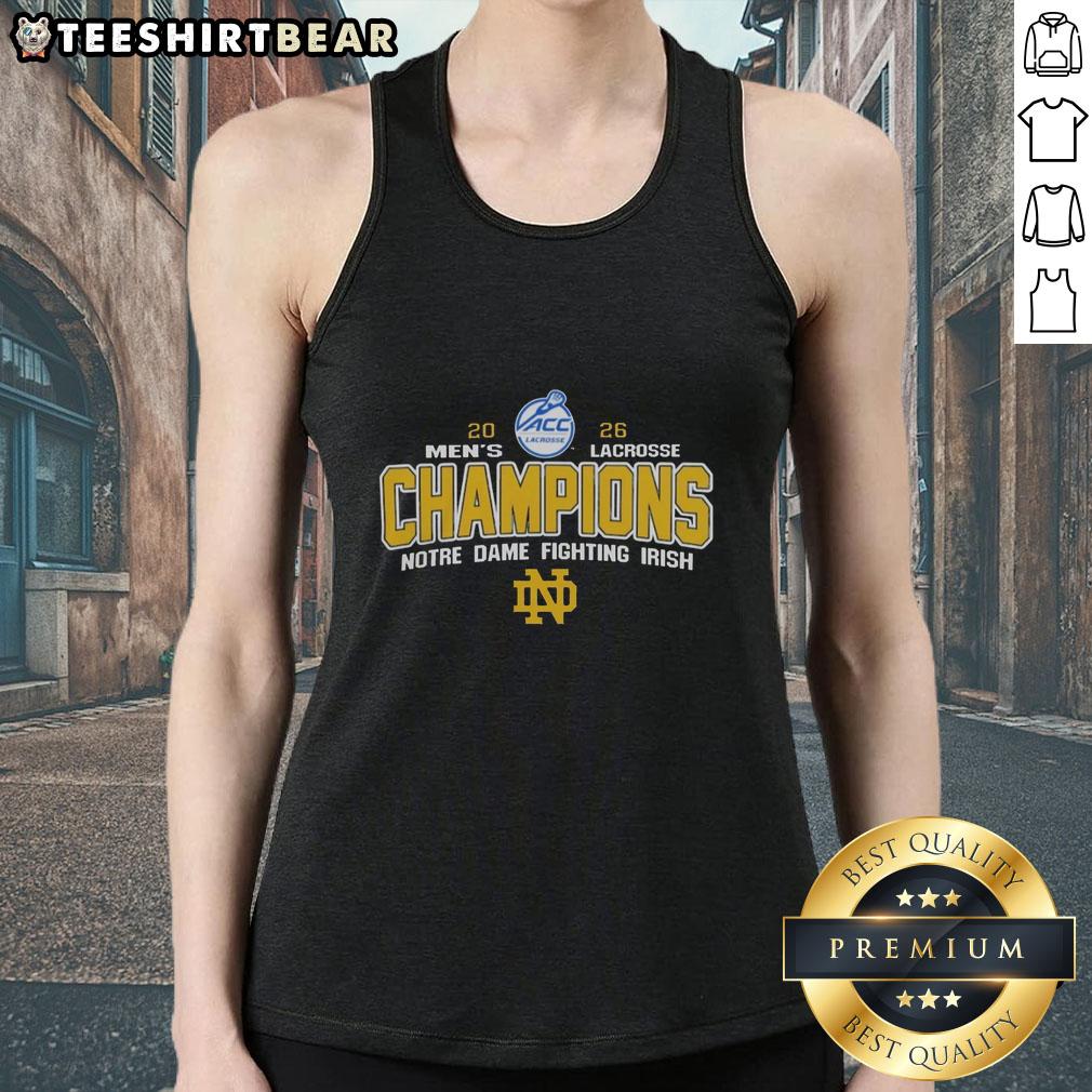 top-ncaa-notre-dame-fighting-irish-2026-acc-mens-lacrosse-tournament-champions-tank-top Notre Dame Fighting Irish 2026 ACC Men's Lacrosse Tournament Champions tank top featuring team colors and logo.
