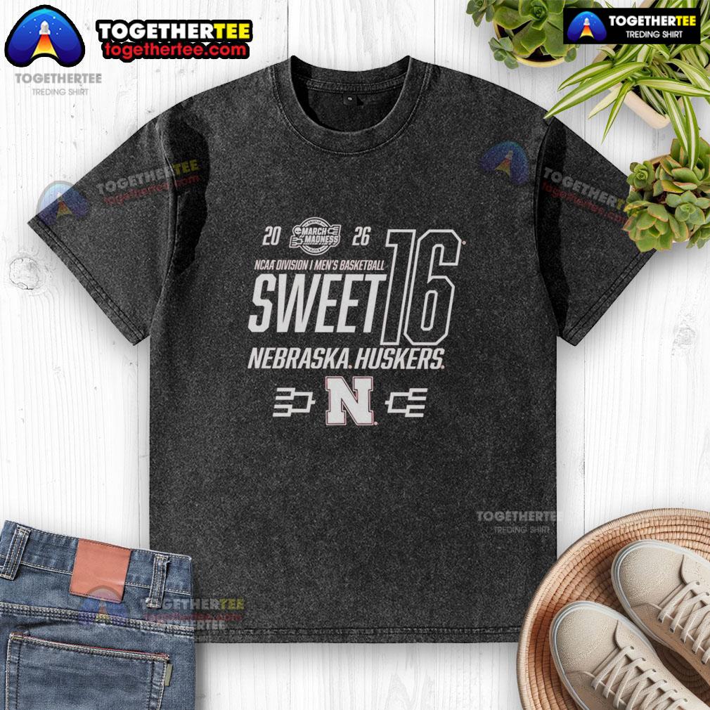 Top Nebraska Cornhuskers Ncaa March Madness Sweet 16 2026 Washed T Shirt Alt Text: Top Nebraska Cornhuskers NCAA March Madness Sweet 16 2026 washed t-shirt featuring team logo and vibrant colors.