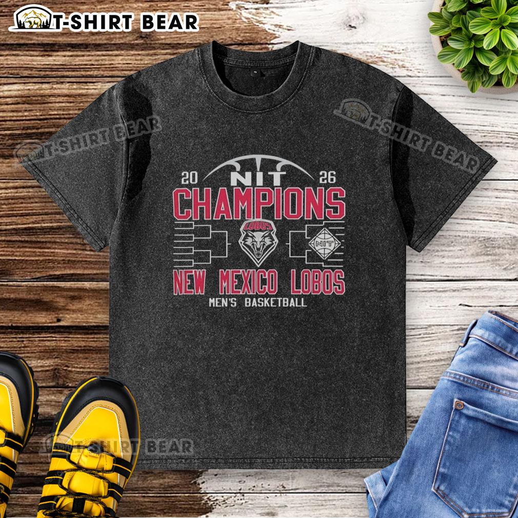 Top New Mexico Lobos Men'S Basketball Nit Champions 2026 Washed T Shirt Top New Mexico Lobos men's basketball NIT champions 2026 washed t-shirt featuring team logo and vibrant design.