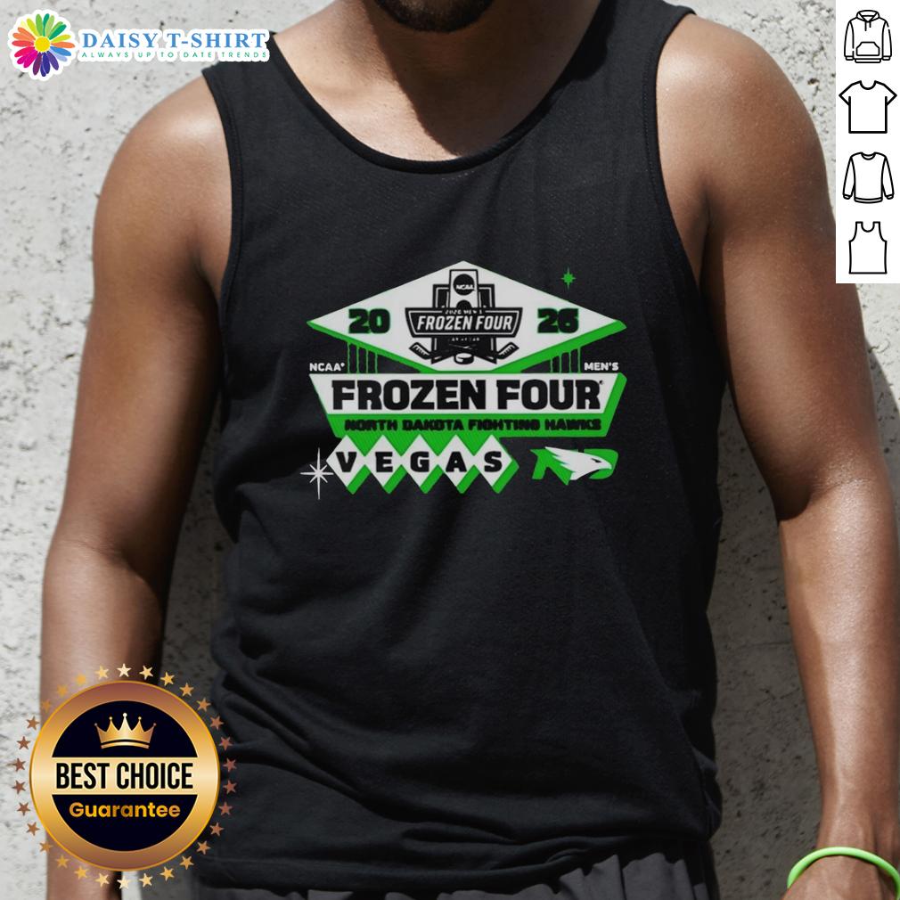 Top North Dakota Fighting Hawks Men's Hockey 2026 NCAA Frozen Four Vegas Logo Tank Top Alt Text: Top North Dakota Fighting Hawks men's hockey 2026 NCAA Frozen Four Vegas logo tank top design.