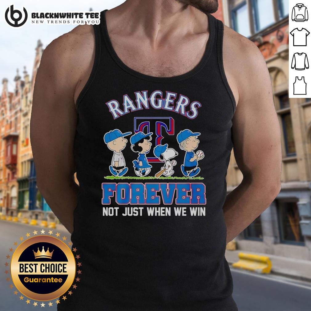 Top Peanuts Characters X Texas Rangers MLB Forever Not Just When We Win Tank Top Top Peanuts characters celebrate Texas Rangers MLB with 'Forever, Not Just When We Win' tank top design.