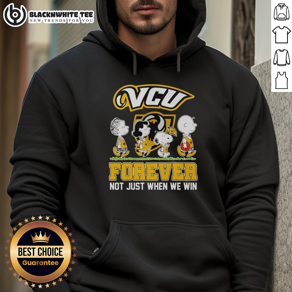 Top Peanuts Characters X Vcu Rams Nba Forever Not Just When We Win Hoodie Alt Text: Top Peanuts Characters on VCU Rams NBA hoodie, featuring 'Forever, Not Just When We Win' slogan in vibrant print.