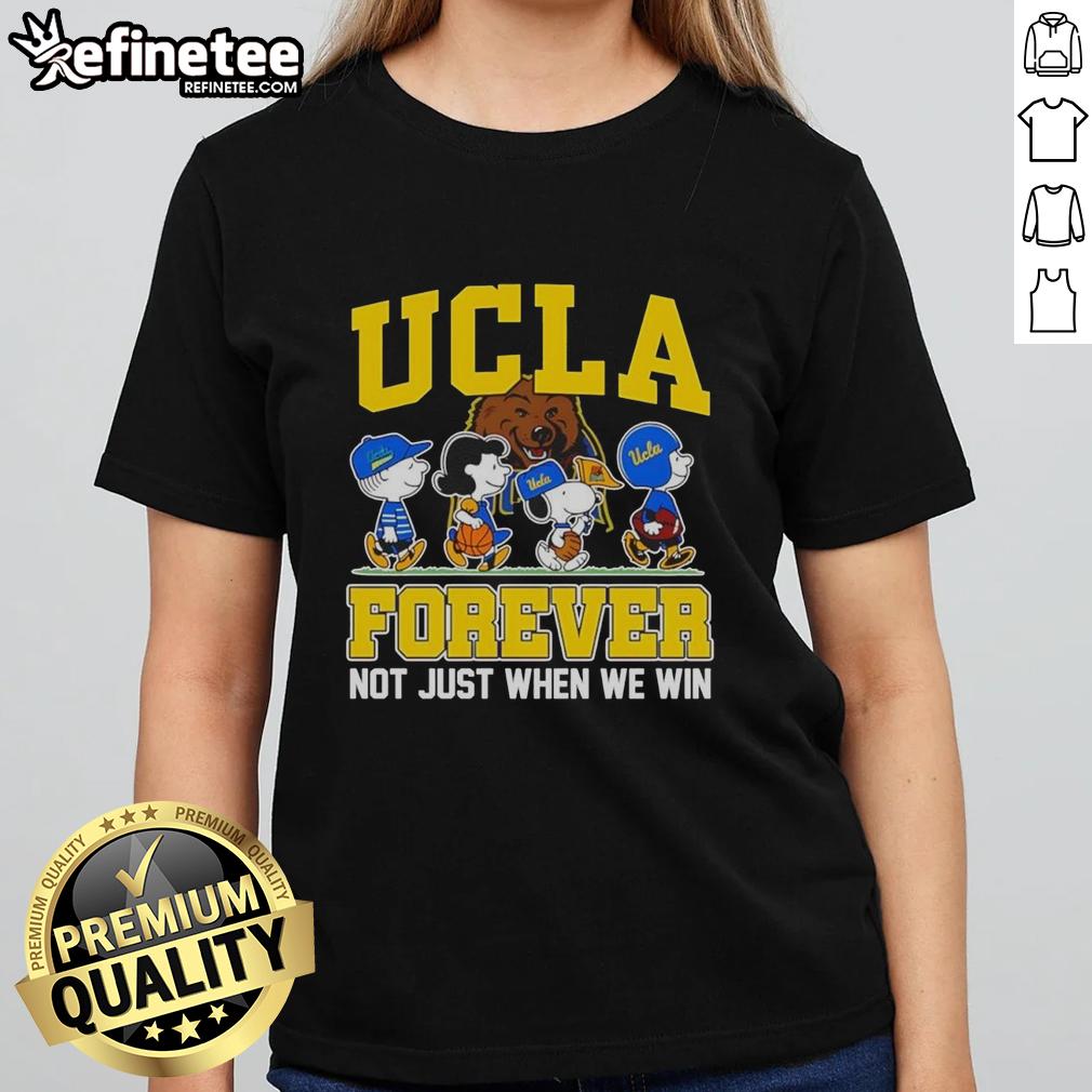 top-peanuts-x-ucla-bruins-forever-fan-not-just-when-we-win-cartoon-characters-ladies-tee Cartoon characters on Top Peanuts x UCLA Bruins Forever Fan tee, celebrating loyalty beyond wins. Perfect for ladies!