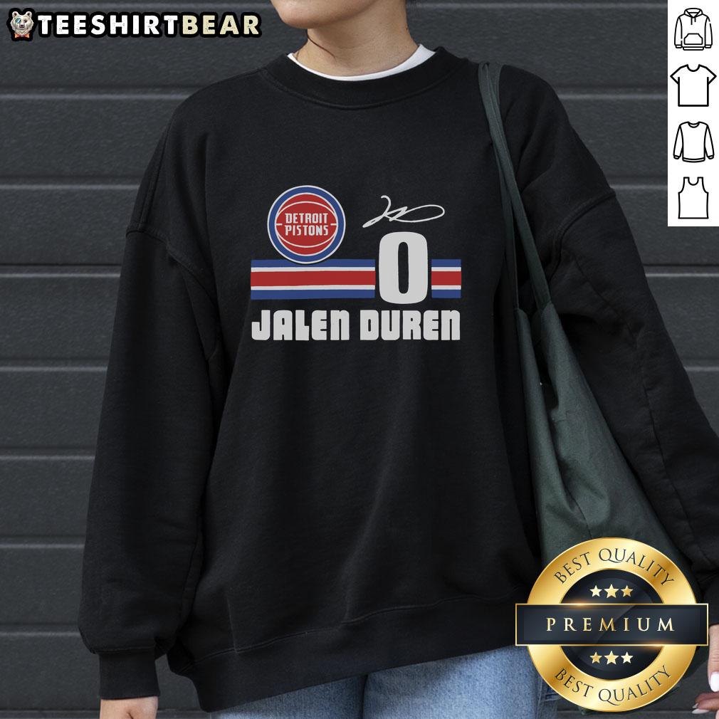 top-pistons-jalen-duren-signature-jersey-sweatshirt Jalen Duren signature sweatshirt featuring the Detroit Pistons logo, perfect for fans and stylish casual wear.
