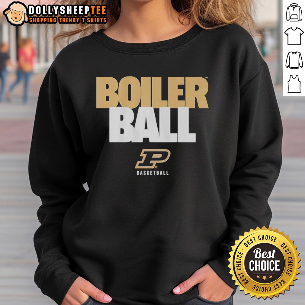 Top Purdue Boilermakers Ncaa Basketball Boiler Ball Text Stack Sweatshirt Alt Text: Top Purdue Boilermakers NCAA Basketball sweatshirt featuring bold 'Boiler Ball' text stack design.