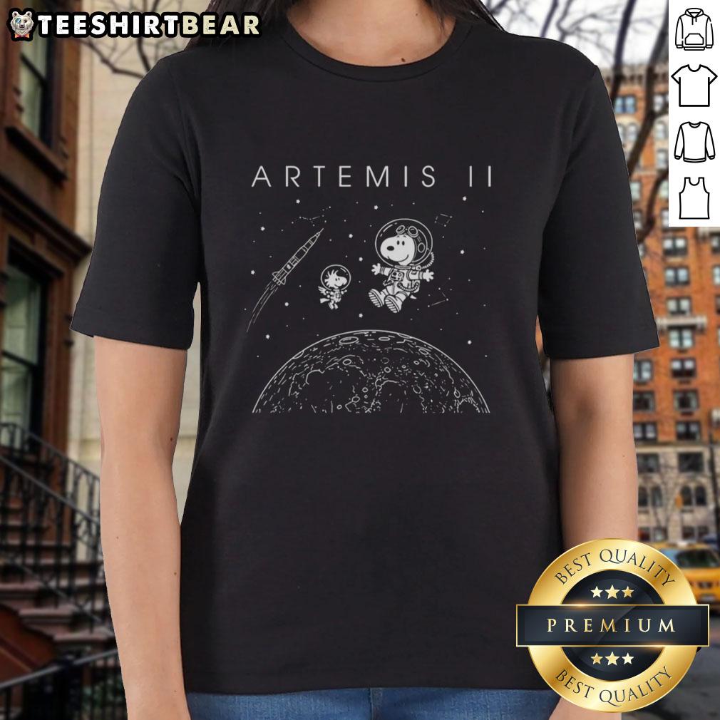 top-snoopy-and-woodstock-flying-in-outer-space-artemis-ii-of-nasa-ladies-tee Top Snoopy and Woodstock flying in outer space graphic on NASA Artemis II ladies tee shirt, showcasing fun space adventure.