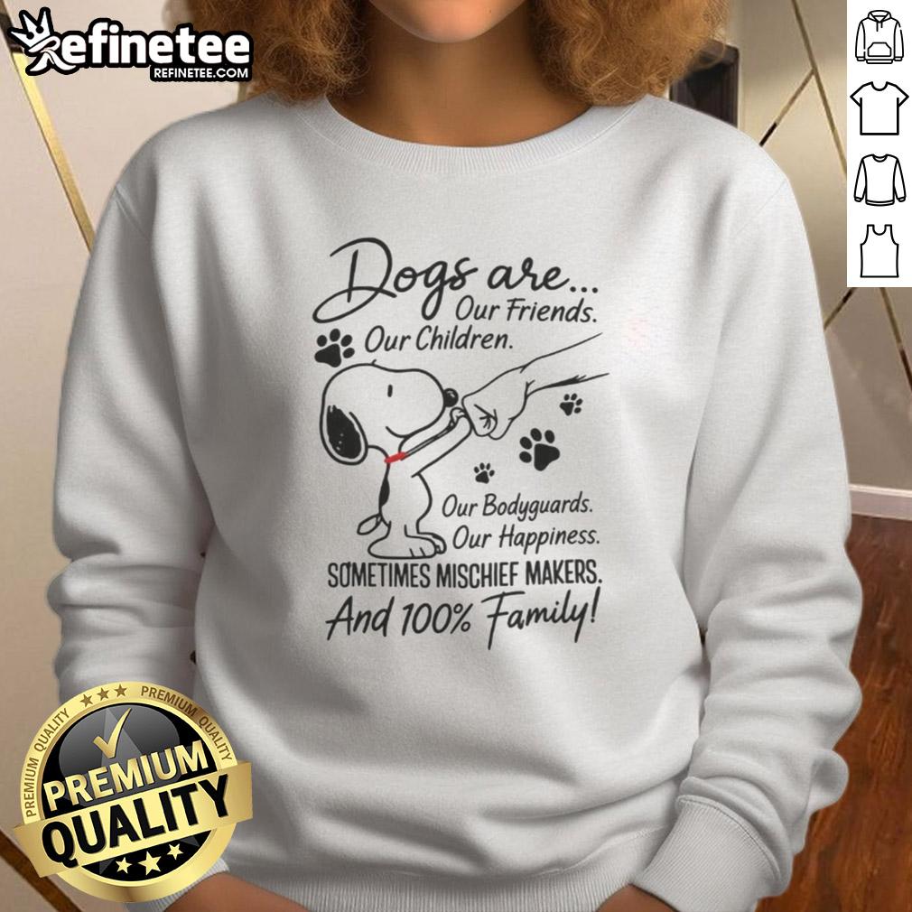 top-snoopy-dogs-are-our-friends-our-children-our-bodyguards-our-happiness-family-sweatshirt Alt Text: Cozy sweatshirt featuring Snoopy with the phrase Dogs Are Our Friends, Children, Bodyguards, and Happiness.