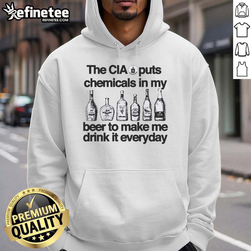 top-the-cia-puts-chemicals-in-my-wir-beer-to-make-me-drink-it-everyday-vintage-hoodie Vintage hoodie featuring the slogan Top The CIA Puts Chemicals In My Beer for a quirky, humorous style.