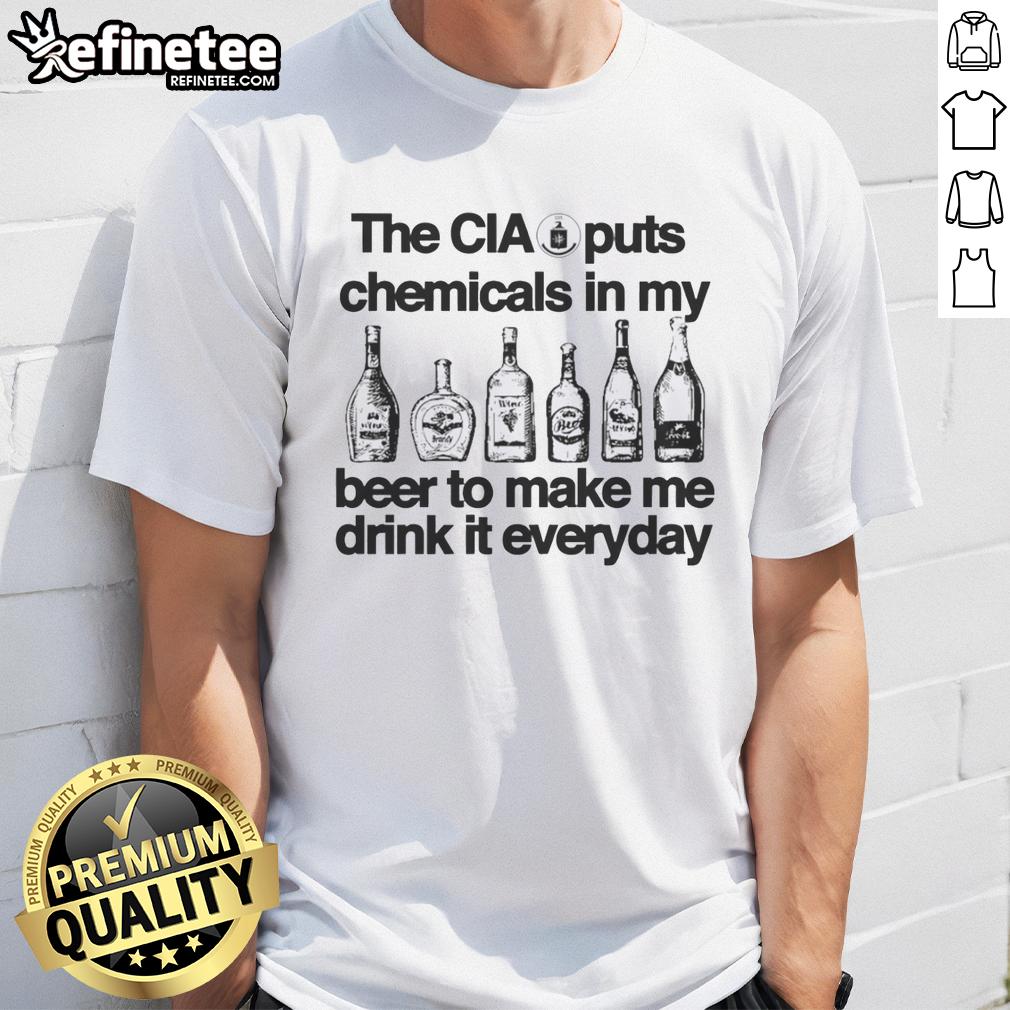 top-the-cia-puts-chemicals-in-my-wir-beer-to-make-me-drink-it-everyday-vintage-t-shirt Vintage T-shirt featuring 'The CIA Puts Chemicals In My Beer' slogan, perfect for humor and conspiracy theory fans.