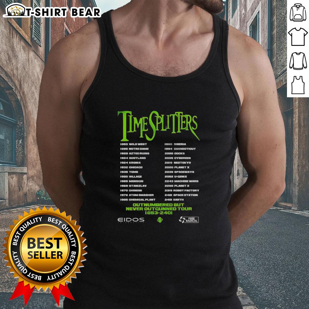 Top Timesplitters Outnumbered But Never Outgunned Tour Tank Top Top Timesplitters Outnumbered But Never Outgunned tour tank top featuring vibrant graphics and bold design for fans.