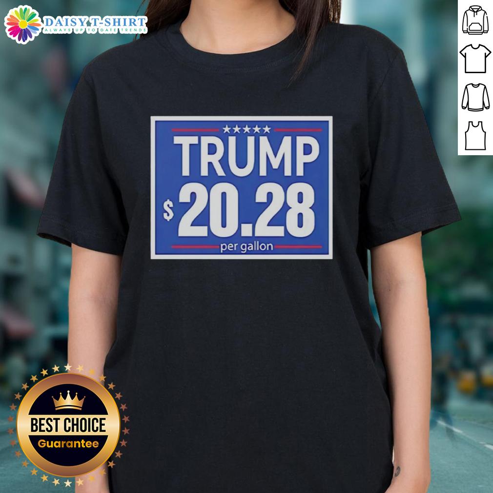 Top Trump 20 28 Per Gallon Trump Funny Ladies Tee Top Trump 20-28 Per Gallon Funny Ladies Tee featuring a humorous design perfect for Trump supporters.