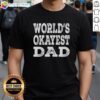 Alt Text: Funny retro T-shirt for fathers with 'Top World's Okayest Dad' graphic, perfect for dad humor and gift ideas.