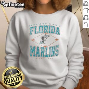Awesome Florida Marlins Major League Baseball Cooperstown diamond sweatshirt displayed on a hanger with vibrant colors.