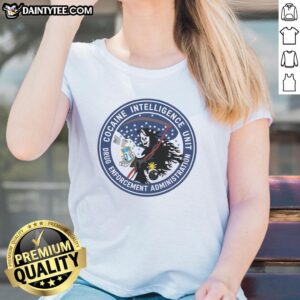 Stylish ladies tee featuring 'Nice Cocaine Intelligence Unit' design, perfect for DEA enthusiasts and casual wear.