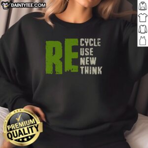 Good RE-Cycle Use New Think sweatshirt in eco-friendly fabric, showcasing a stylish design perfect for sustainable fashion.