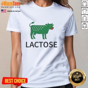 Good Lactose Cow Parody Logo on a stylish ladies tee, perfect for lactose lovers and playful fashion enthusiasts.