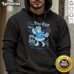 Alt Text: Original Philadelphia Phillies mascot holding Rocket hoodie, promoting 'The Grit Philly Will Come For You' theme.