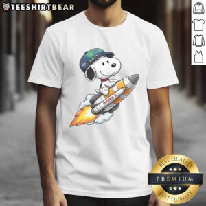 Alt Text: Cute Snoopy NASA Artemis II T-Shirt featuring Snoopy in an astronaut suit, perfect for space fans and Peanuts lovers.