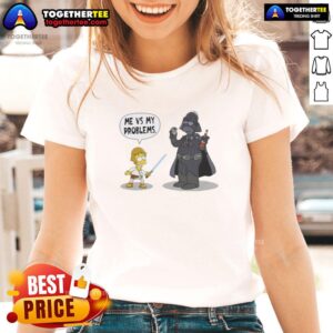 Nice Bart X Luke Skywalker holding laser sword against Darth Vader on Ladies Tee, showcasing a fun pop culture design.