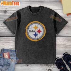 Alt Text: Good Pittsburgh Steelers Rivet Logo Washed T-Shirt in black, featuring the iconic Steelers logo for fans.