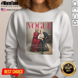 Stylish sweatshirt featuring 'Seeing Double' design from Good Vogue Magazine 2026, showcasing Miranda and Anna.