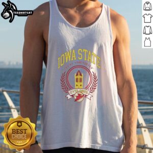 Official Iowa State Campanile design on Ash Every Yard tank top, perfect for ISU fans and summer wear.