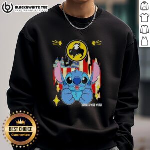 Alt Text: Stylish Buffalo Wild Wings sweatshirt featuring a unique stitch-like USA flag design, perfect for game day and casual wear.
