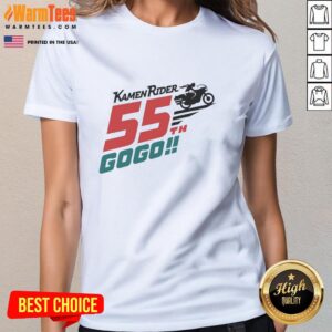 Alt Text: Hot Kamen Rider 55th Gogo Biker Ladies Tee featuring vibrant graphics and a stylish design for fans of the series.