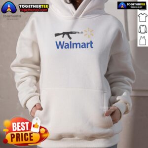 Top AK-47 Walmart parody logo hoodie featuring a humorous design and bold colors, perfect for casual wear.