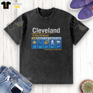 Official Cleveland Unpredictable Weather 5-Day Forecast Washed T-Shirt featuring a stylish design and vibrant colors.