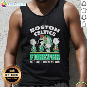 Hot Peanuts Characters tank top featuring Boston Celtics design - 'Forever Not Just When We Win' slogan.