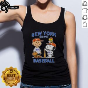 Awesome Charlie Brown and Snoopy X New York Mets Basketball Est 1962 tank top featuring vibrant graphics and playful design.