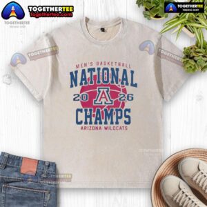 Top Arizona Wildcats 2026 NCAA Men's Basketball Championship Game washed t-shirt, showcasing team pride in Indianapolis, Indiana.