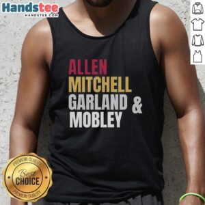 Cleveland Cavaliers starting four: Allen, Mitchell, Garland, Mobley in tank tops showcasing team spirit and unity.